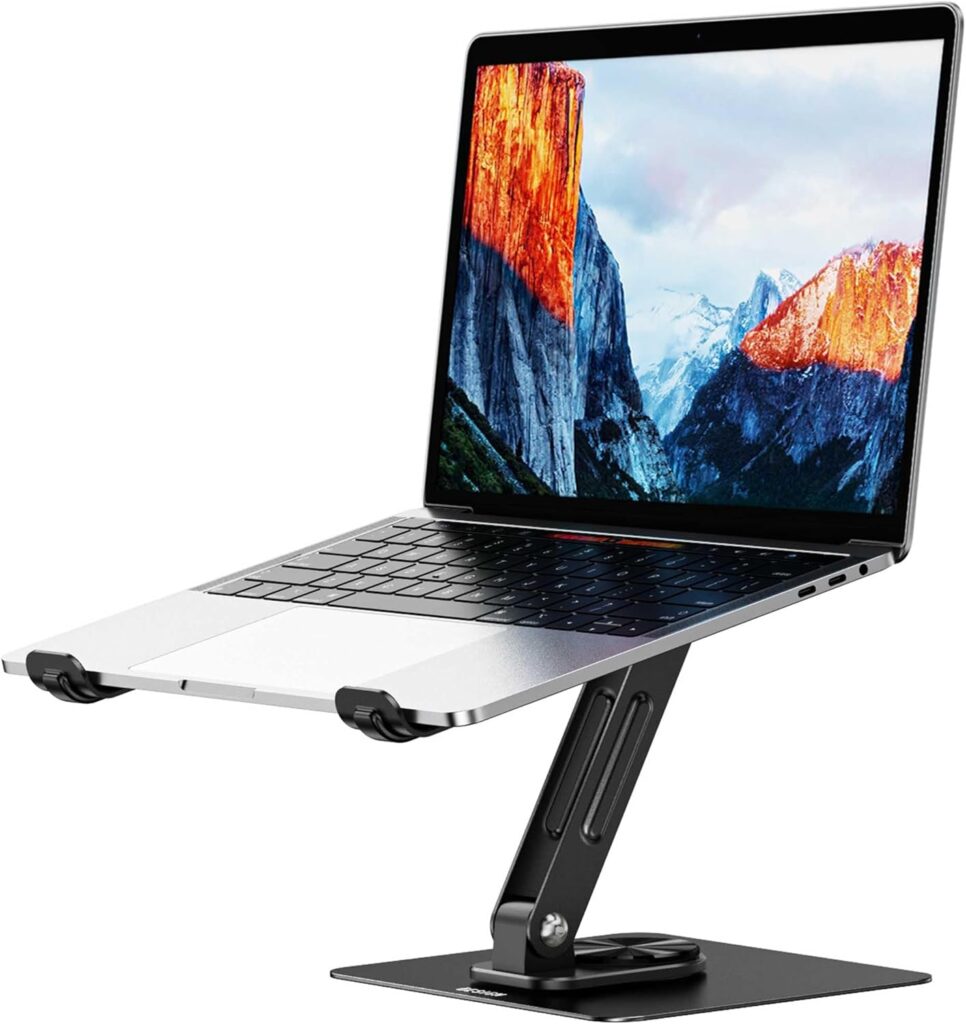 BESIGN LS12 Laptop Stand with 360° Rotating Base, Ergonomic Adjustable Notebook Holder, Riser Holder Computer Stand Compatible with Air, Pro, Dell, HP, Lenovo More 10-14″ Laptops (Black)