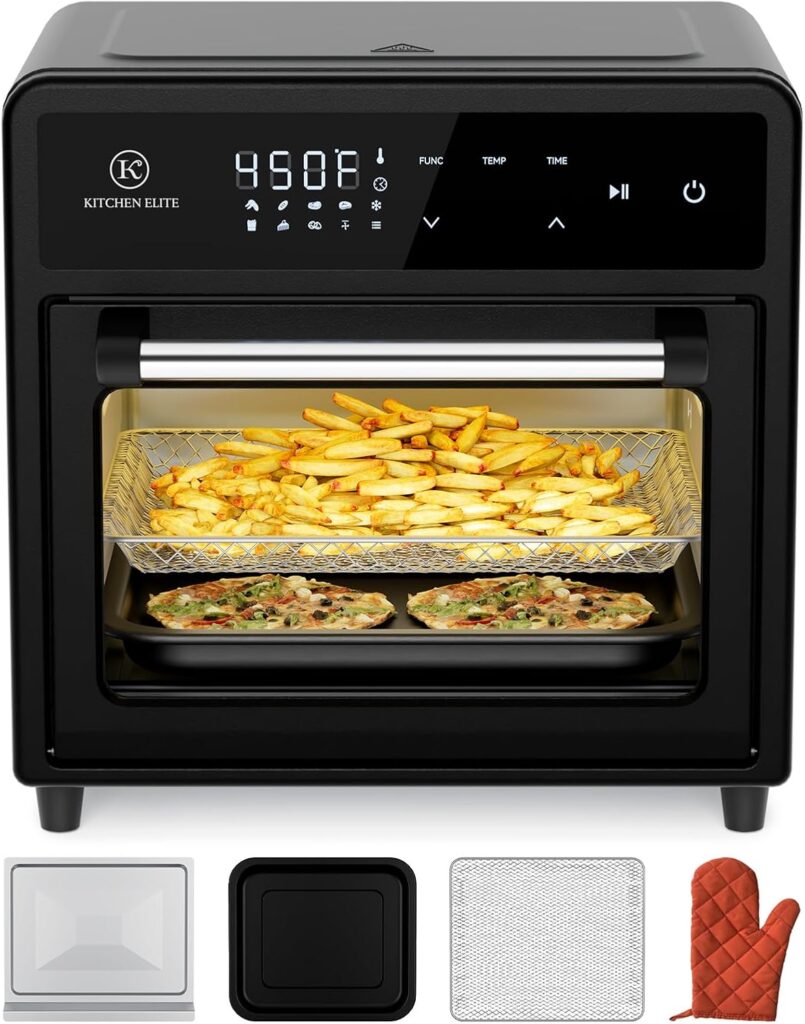 Kitchen Elite Air Fryer Toaster Oven Combo, 12.6 QT Stainless Steel Airfryer 10 in 1, Convection Oven Countertop 450°F, Non-Toxic for Bake, Roast, Reheat, Broiler, Dehydrate with Digital Touch Screen