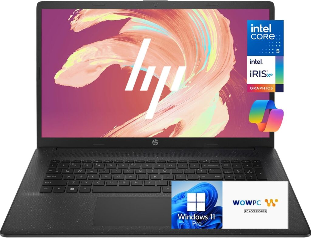 HP 17 Business Laptop, 13th Gen Intel 10-Core i5-1334U (Beats i7-1255U), 17.3” LED Anti-Glare Display, Copilot AI-Ready, 32GB RAM, 1TB SSD, Wi-Fi 6, HDMI, Microsoft Office, Windows 11 Pro, WOWPC USB
