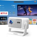 【Netflix Licensed & Auto focus Projector】VISSPL Smart Projector with WiFi and Bluetooth, Auto Focus & Keystone Protable Mini Projector with Stand, 4K Netflix Home Theater Projector