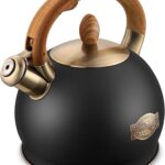 Tea Kettle & Tea Pot, 2.64 Quart Food Grade Stainless Steel Induction Whistling Tea Kettle for Stove Top Home Daily Use Teapot with Cool Touch Ergonomic Handle Polished Black