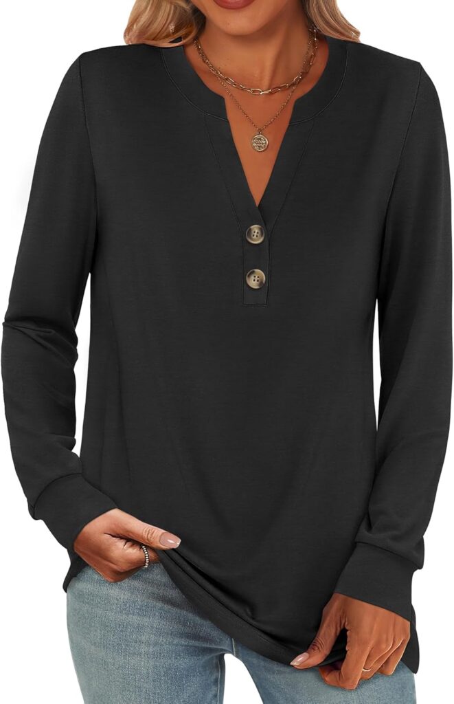 ANRABESS Women’s Long Sleeve Shirts 2025 Fall Henley Business Casual Tops Cute T-Shirts Work Blouses Outfits Vacation Clothes