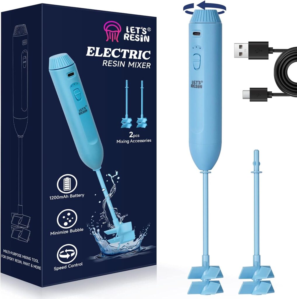 LET’S RESIN Upgraded Resin Mixer Electric, Double Mixing Effect & Speed Control Handheld Epoxy Mixer with Minimizing Bubbles, Rechargeable Resin Supplies for Resin,Liquid Silicone, Molds, Soap Making