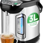 NutriChefKitchen Electric Water Boiler and Warmer – 3L/3.17 Qt Stainless Steel Electric Hot Water Dispenser w/Rotating Base, Auto Shut Off, Safety Lock, Instant Heating for Coffee & Tea (NCHUB13)