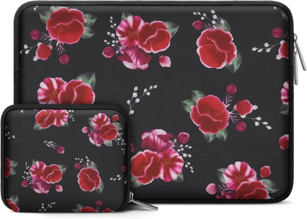MOSISO Laptop Case 13.3 inch, 13-14 inch Laptop Sleeve Bag Compatible with MacBook Air/Pro 13 / Pro 14, HP Dell Acer ASUS Lenovo Notebook, Neoprene Computer Sleeve Bag with Small Case, Blooming Rose
