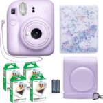 Fujifilm Instax Mini 12 Instant Camera Lilac Purple + Fuji Film Value Pack (40 Sheets) + Shutter Accessories Bundle, Incl. Compatible Carrying Case, Quicksand Beads Photo Album 64 Pockets