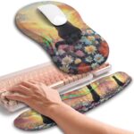 Hokafenle 2in1 Combination, Wave Keyboard Wrist Rest and Ergonomic Curvature Mouse Pad Wrist Support for Relieve Wrist Pain, Filled with Soft Cushion Memory Foam, Wishing Cat