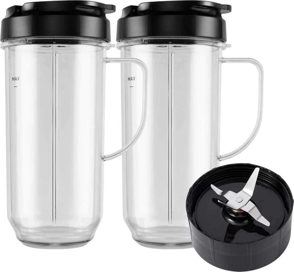 5-piece Magic Bullet Blender Cups, Tall 22oz Cup with Flip-Top To-Go Lid, Cross Blade, Blender Replacement Parts, Mug with Handle Compatible with Magic Bullet 250w MB1001