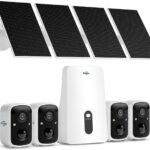 Hiseeu Solar Security Cameras Wireless Outdoor System, 4 Cam-Kit, Expandable to 10CH, No Monthly Fee, Solar-Powered, Home Security Cameras System with 2K Color Night Vision, Easy Setup, 2.4G & 5G WiFi