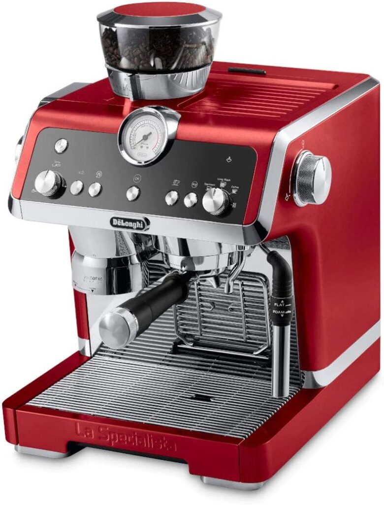 De’Longhi EC9335R La Specialista Espresso Machine with Sensor Grinder, Dual Heating System, Advanced Latte System & Hot Water Spout for Americano Coffee or Tea, Stainless Steel,67.6 oz, Red