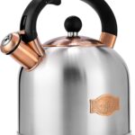 SUSTEAS Tea Kettle – 3.17QT Whistling Kettle with Ergonomic Handle – Premium Stainless Steel Tea Pots for Stove Top, Chic Vintage Teapot with Composite Base, Work for All Stovetops (Silver)