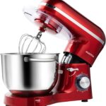 Aucma Stand Mixer,6.5-QT 660W 6-Speed Tilt-Head Food Mixer, Kitchen Electric Mixer with Dough Hook, Wire Whip & Beater 2 Layer Red Painting (6.5QT, Red)