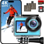 4K60FPS 30MP Action Camera with Front LCD and Touch Rear Screens, Underwater Camera with 64GB Memory Card, 132FT Waterproof Camera, EIS, 5X Zoom, WiFi Remote Control（Blue）