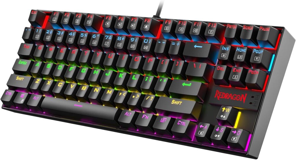 Redragon K552 Mechanical Gaming Keyboard, 87-Key Compact, LED Gaming Keyboard with Red Switches, Anti-Ghosting, Metal Frame for PC Gaming & Typing, Beginner-Friendly (Black)