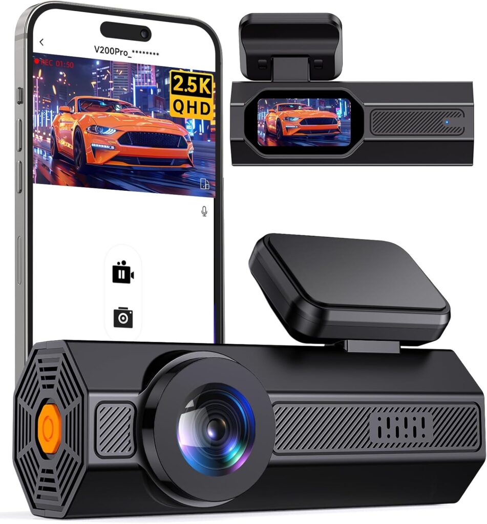 2.5K Car Dash Cam, VEEMENT Dash Camera for Cars, 1440P Car Dash Camera with APP, WiFi Dash Cams with WDR Night Vision, 24/7 Parking Monitor Dashcam, 160°Wide, G-Sensor, Mini Dash Cam