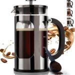 BAYKA French Press Coffee Maker, Large 304 Stainless Steel Coffee Press, Cold Brew Heat Resistant Thickened Borosilicate Coffee Pot for Camping Travel Gifts, 34 Ounce, Dark Pewter