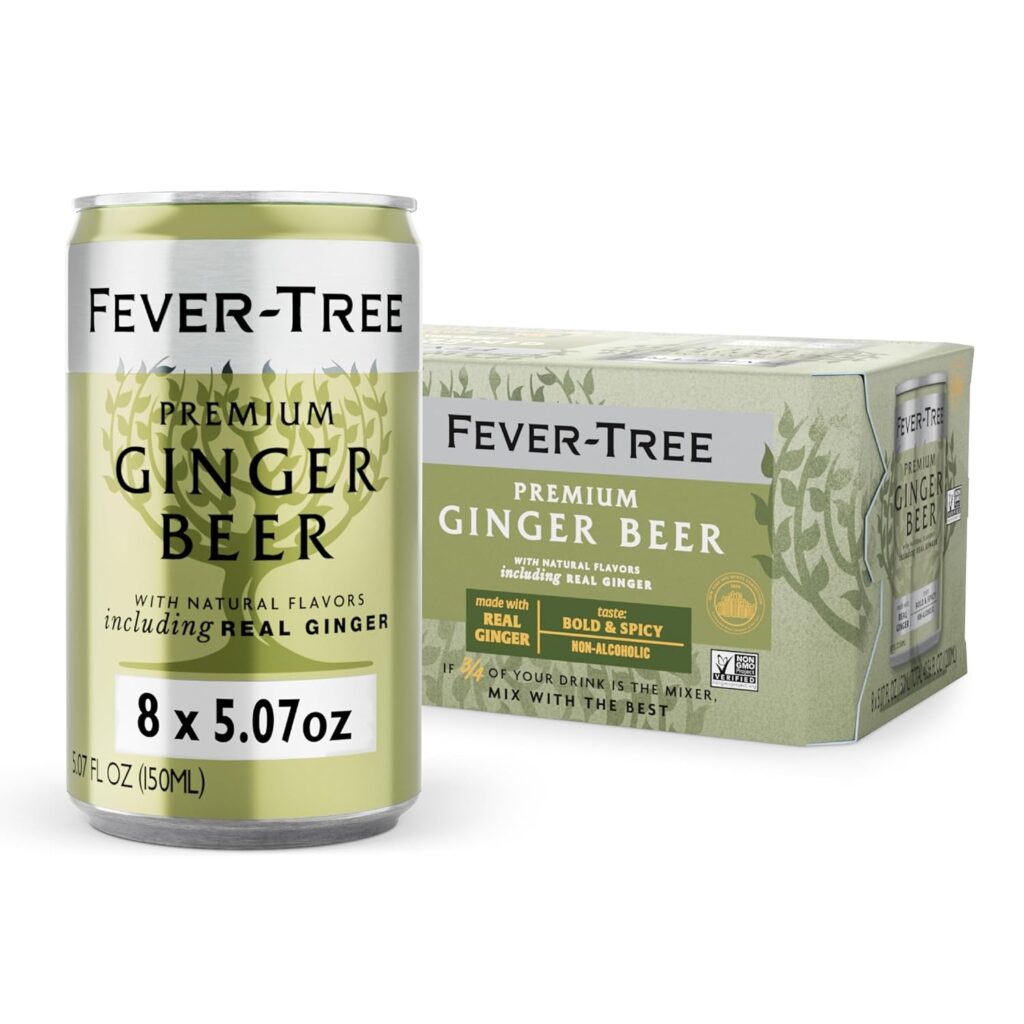 Fever-Tree Ginger Beer – Premium Quality Mixer – Refreshing Beverage for Cocktails & Mocktails. Naturally Sourced Ingredients, No Artificial Sweeteners or Colors – 5.1 Fl Oz Cans – Pack of 8