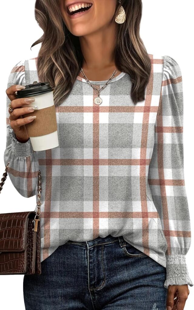 XIEERDUO Blouses for Women Dressy Casual Long Sleeve Shirts Fashion Clothing Puff Sleeve Tunic Tops with Smocked Cuffs