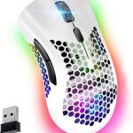VEGCOO Wireless Gaming Mouse, Silent Click Wireless Rechargeable Mouse with Colorful LED Lights and 3 Level DPI 400mah Lithium Battery for Laptop and Computer (C23 White)