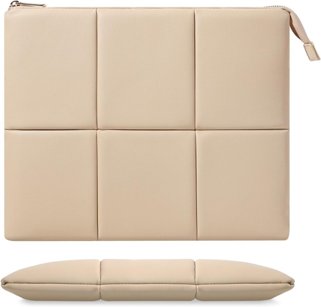 MoKo 13.3-14 Inch PU Leather Laptop Sleeve Fit with Mac Air 13” M3 2024/2020/2019, MacBook Pro 14” M3 2024/2023, MacBook Pro 13″ M2/M1, Built-in Elastic Band, Laptop Carrying Case, Sand