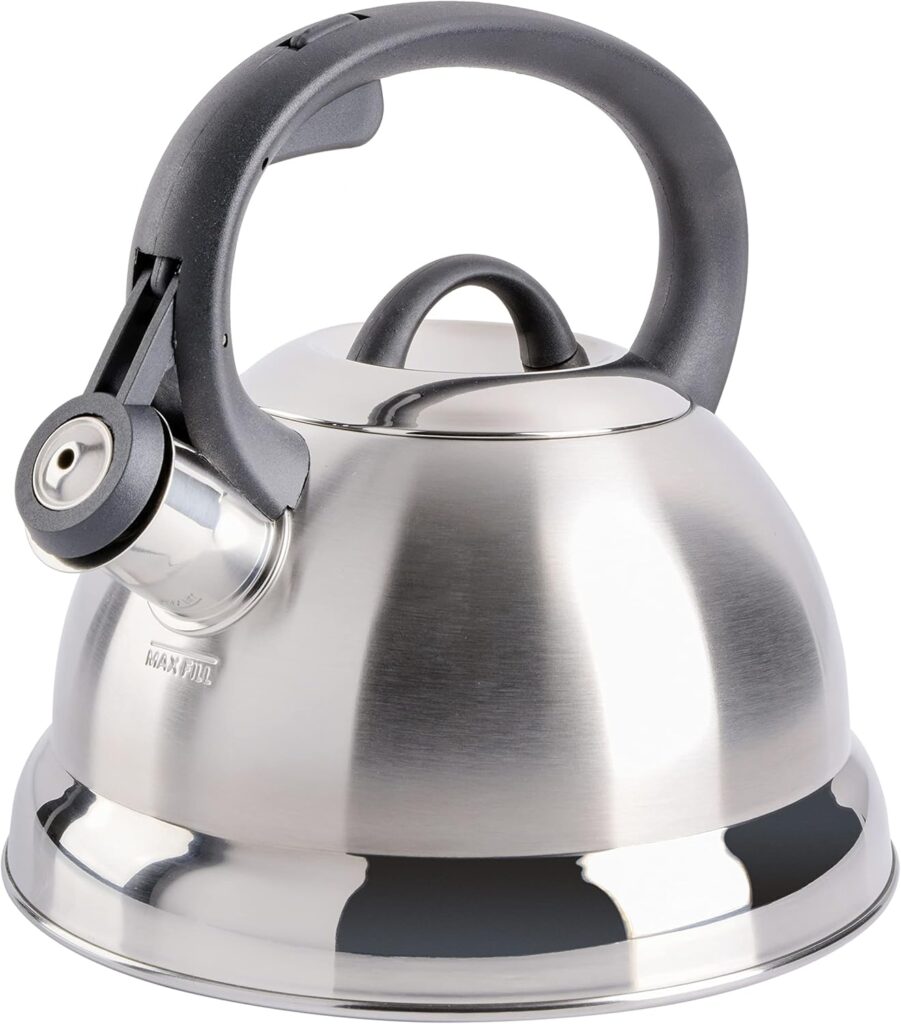 Mr. Coffee Flintshire Stainless Steel Whistling Tea Kettle, 1.75-Quart, Brushed Satin