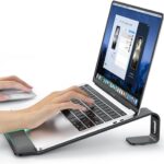 Laptop Stand for Desk, Metal Laptop Stand with Wrist Support, Ergonomic Detachable Laptop Riser, Aluminum Protable, Computer Stand for MacBook Air Pro, HP, Dell, XPS, HP (10-17″) Laptops – Black