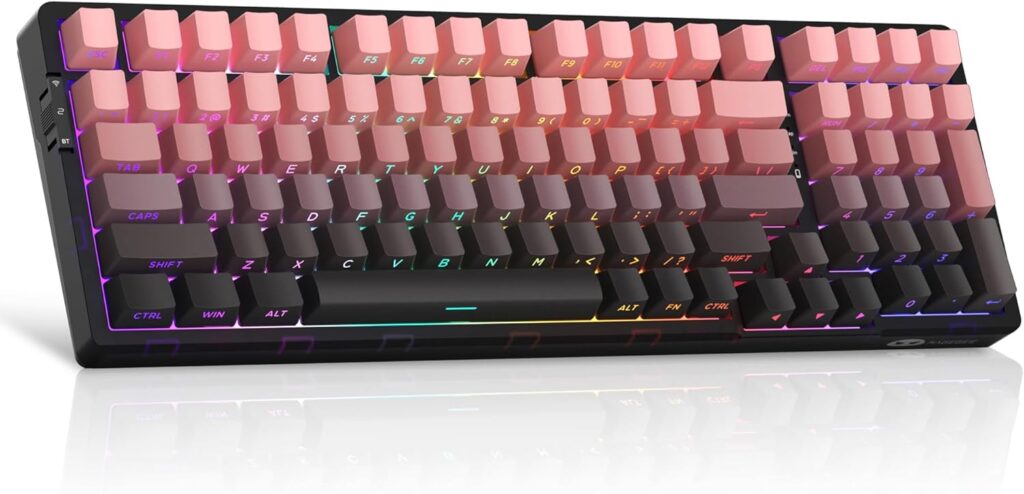 MageGee LIGHT100 Wireless Creamy Keyboard, Gasket Structure Hot Swappable, 2.4G/USB-C/BT5.0 RGB Backlit Mechanical Gaming Keyboard for Win/Mac/PC, 8000mAh Battery, Side Printed PBT Keycap, Pink