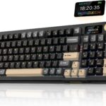 RedThunder K95 Wireless Mechanical Keyboard, TFT Screen & Knob, Tri-Mode BT5.0/2.4GHz/USB-C Hot Swappable Custom, Pre-lubed Linear Pink Switches, Gasket Structure, RGB Gaming Keyboard, Black-Gold