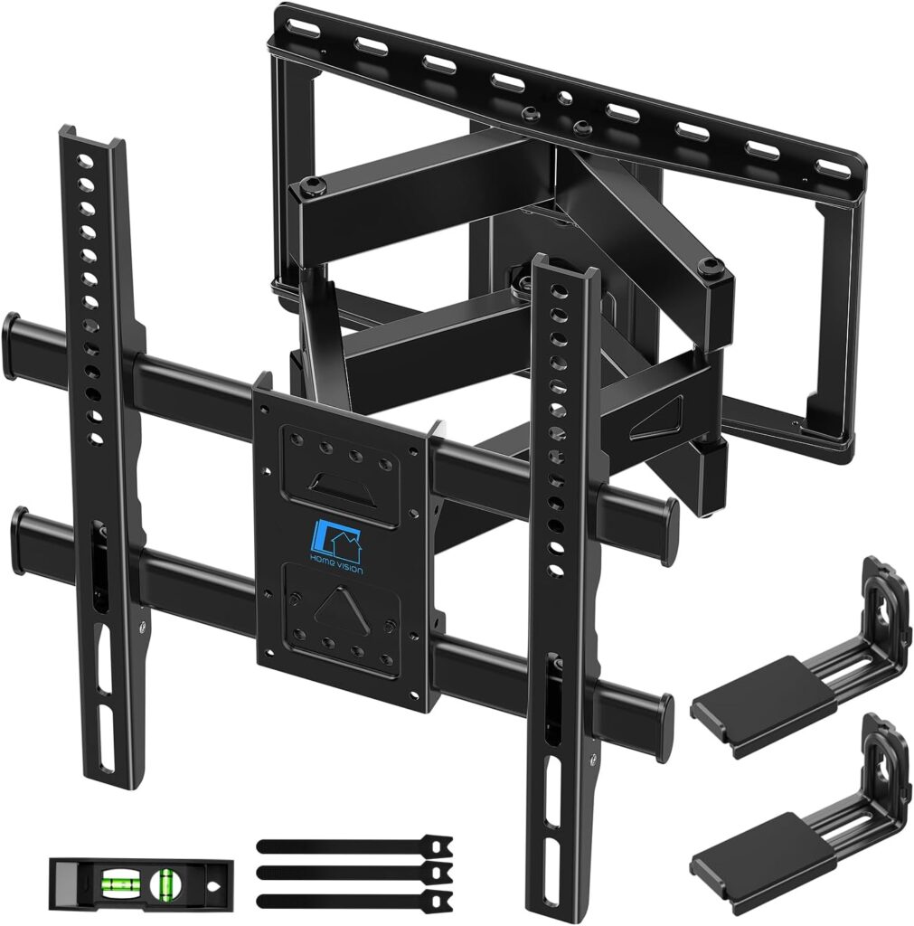 HOME VISION TV Wall Mount for 32-70 Inch TV with Soundbar Bracket, Full Motion TV Bracket with Articulating Dual Arms, Swivel and Tilt, Fits 8″ 12″ 16″ Stud, Max VESA 400X400mm, Up to 132lbs