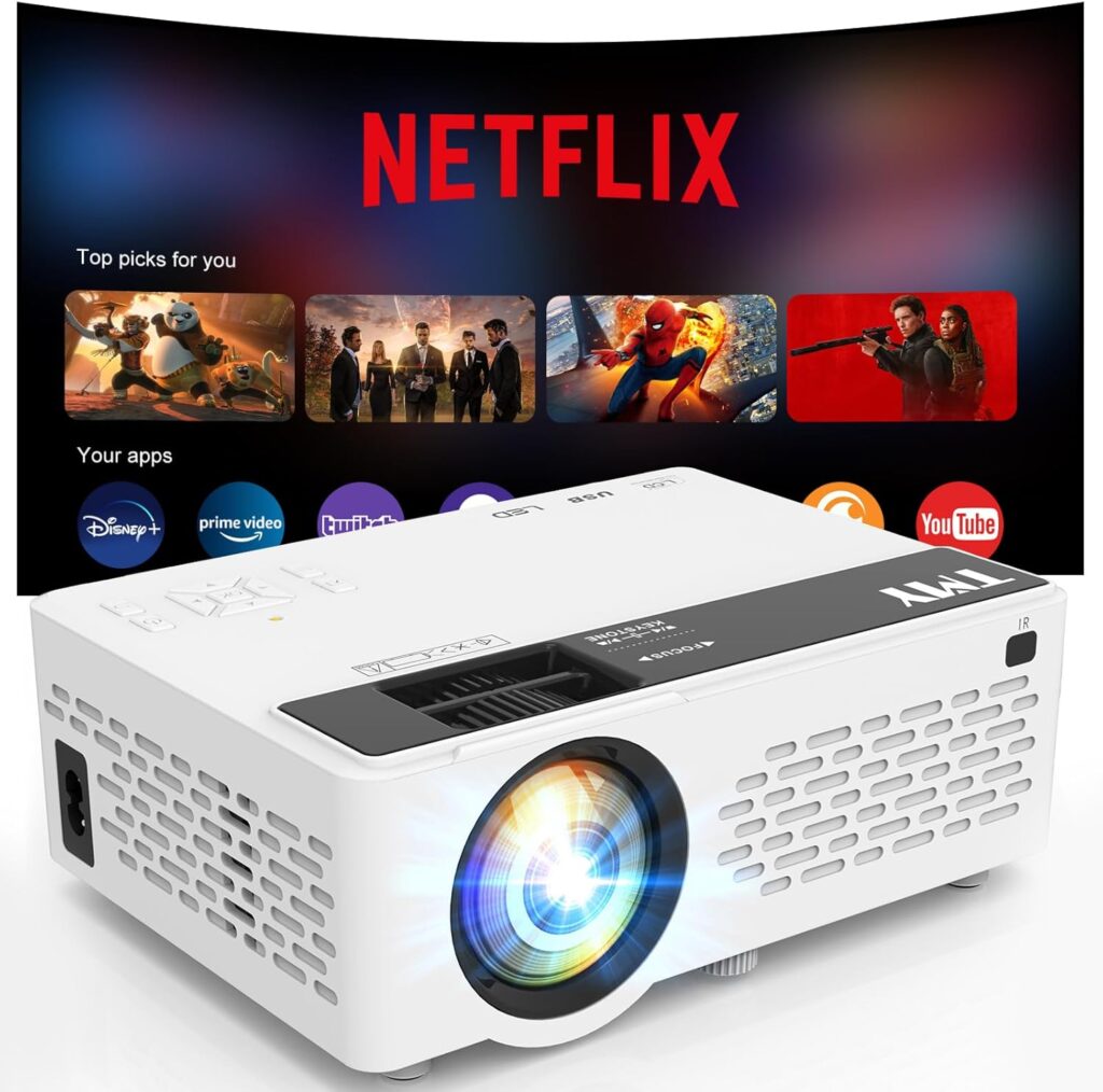 TMY Netflix-Officially-Licensed Mini Movie Projector with WiFi and Bluetooth, 1080P Full HD Portable Projector, Compatible with TV Stick Smartphone/HDMI/USB, indoor & outdoor use