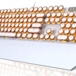 Typewriter Style Mechanical Keyboard, Retro Punk Gaming Keyboard with Gold LED Backlit, Cute Wired Keyboards,104 Keys Full Size Keyboards, Uique Round Keycaps for Windows/Mac/PC(White&Gold)