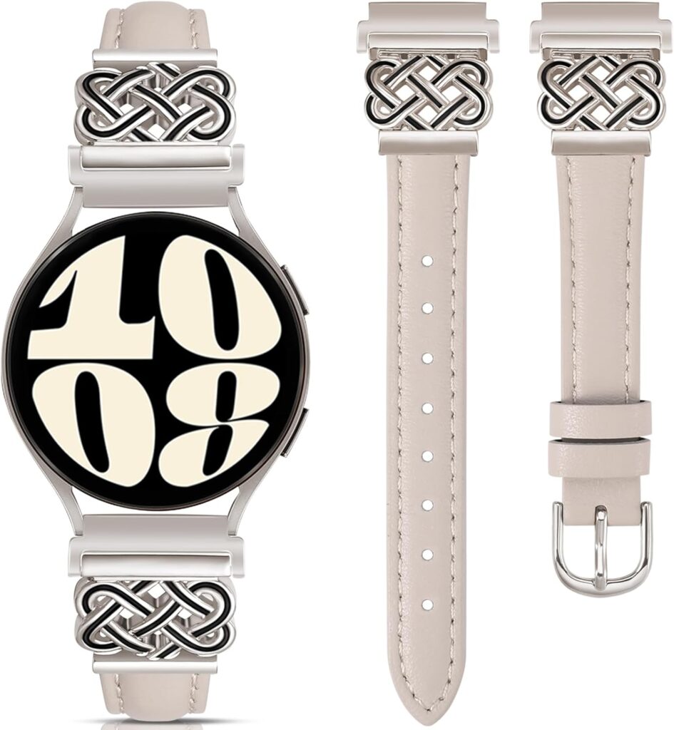 TOYOUTHS Celtic Knot Leather Band Compatible with Samsung Galaxy Watch 7 6 5 4 FE 40mm 44mm/Watch 6 Classic/Watch 5 Pro/Watch 4 Classic/Active 2/Watch 3 41mm Women, 20mm Slim Dressy Leather Strap