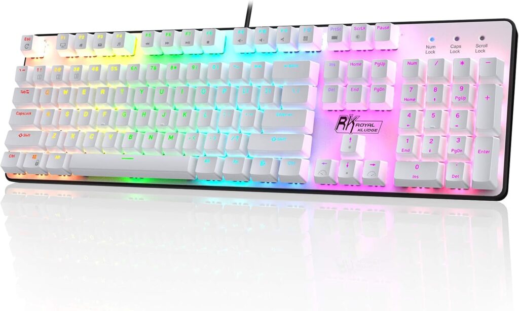 RK ROYAL KLUDGE RK920 Full Size Mechanical Keyboard, Rainbow Backlit Gaming Keyboard, 104 Keys Wired Mechanical Keyboard with Number Pad, Tactile Brown Switch