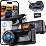 COOLCRAZY Dash Cam Front Rear – 4K+1080P Full HD Dashcam Free 64GB Card, with 5G WiFi GPS, Dual Dash Camera for Cars with 3″ IPS Screen, Night Vision, HDR, App Control, 24H Parking Mode, Loop Record