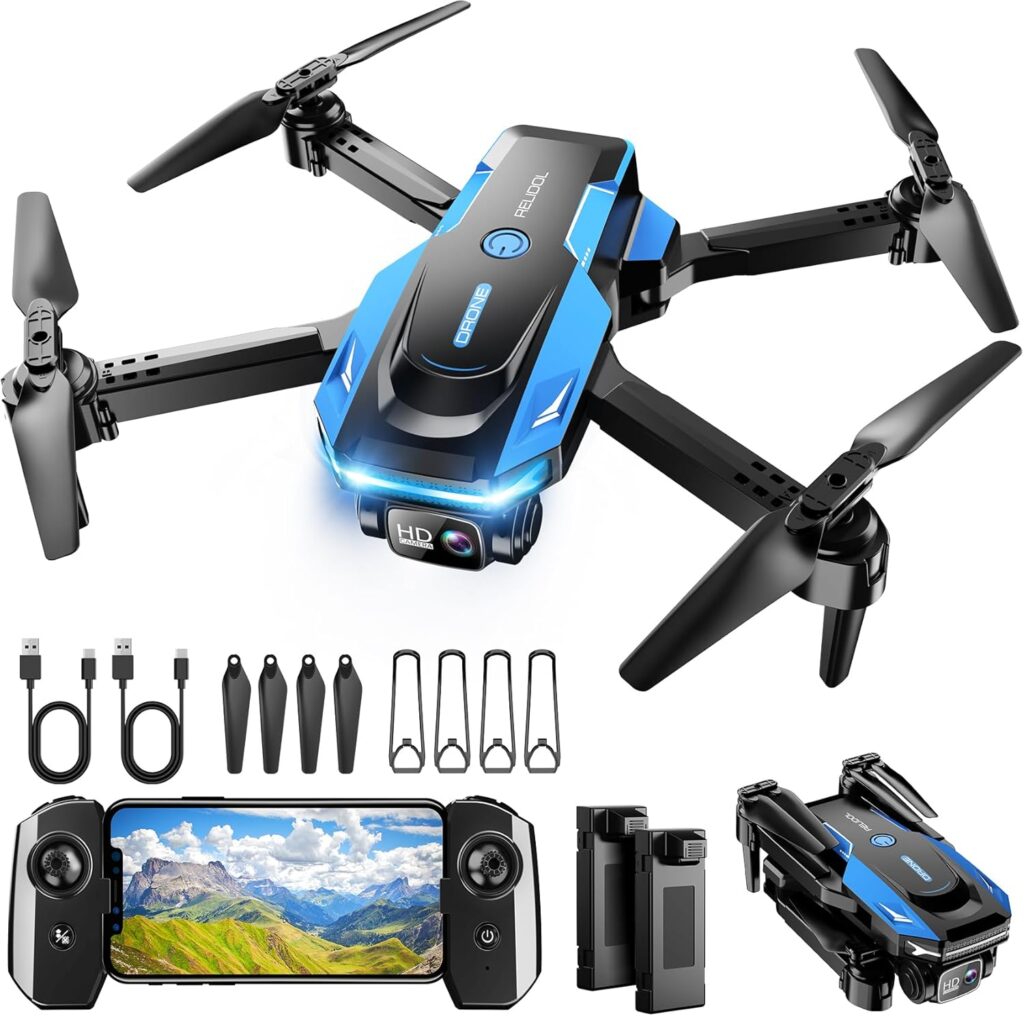 Drone with 1080P Camera – Foldable Remote Control Quadcopter with Voice Gesture Control, 3D Flip, One Key Start, Emergency Stop, 2 Batteries, Easier to use, Toy for Kids Adult Beginners