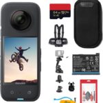 Insta360 X3 – Waterproof 360 Action Camera with 1/2″ 48MP Sensors, 5.7K 360 Video, 72MP 360 Photo, Stabilization, Touchscreen, + 50 in 1 Accessory Kit + 64GB Card + Card Reader + More