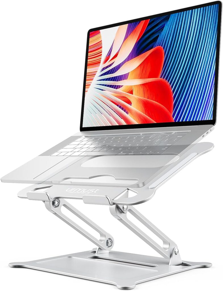Urmust Laptop Notebook Stand Holder Adjustable Ultrabook Stand Riser Portable Compatible with MacBook Air Pro HP Dell XPS Lenovo All laptops 10-15.6″(Silver)