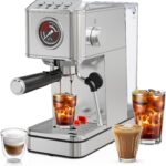 EM623 Espresso Machine 20 Bar with Steam Milk Frother, Stainless Steel Coffee Machine with Removable Water Tank for Cappuccino,Latte, Compact Stainless Steel Coffee maker for home,Great Gift