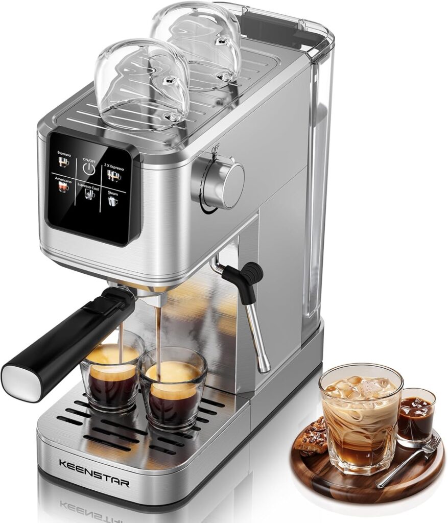 20Bar Espresso Machine with Rapid Cold Brew, Hot & Iced Coffee Makers, Stainless Steel Espresso Maker with Milk Frother Steam Wand, Touch Screen with Water Tank for Latte, Cappuccino, Gift