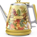 Hazel Quinn Retro X Eduardo Recife Collaboration Electric Kettle- 1 Litres / 34 Ounces Retro Small Tea Kettle, Double Wall, 304 Stainless Steel, 800W Fast Boiling, Cordless, BPA-Free, Auto Shut-Off