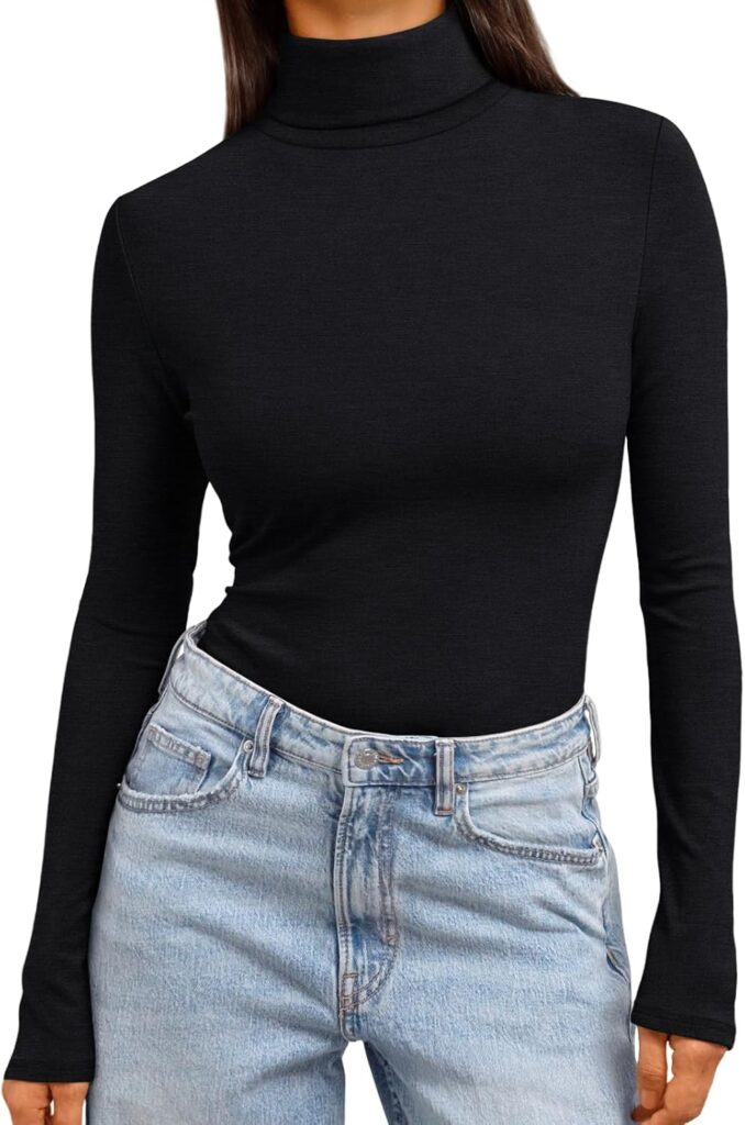 Trendy Queen Women’s Turtleneck Long Sleeve Shirts Fall Fashion Basic Thermal Underwear Tops Winter Clothes 2025