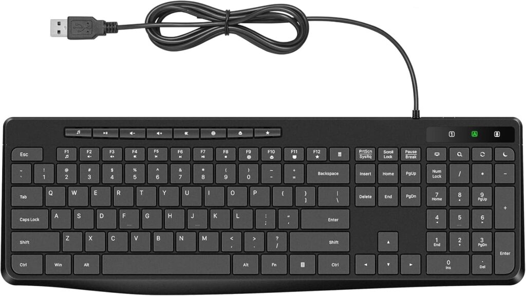 Wired Keyboard,Quiet Keyboard, Multimedia USB Computer Keyboard, Silent Keyboardwith Low Profile Chiclet Keys,Large Number Pad,Spill-Resistant,Anti-Wear Letters,Full Size for Laptop,Desktop