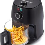 Elite Gourmet EAF2305 Glass Air Fryer, 2.4Qt Capacity, PFAS Free Ceramic Coated Ceralast™ Air Fry Rack, Adjustable Temperature 175°F to 400°F, 30-Minute Timer, 1150-Watts, 15 Recipes, Black