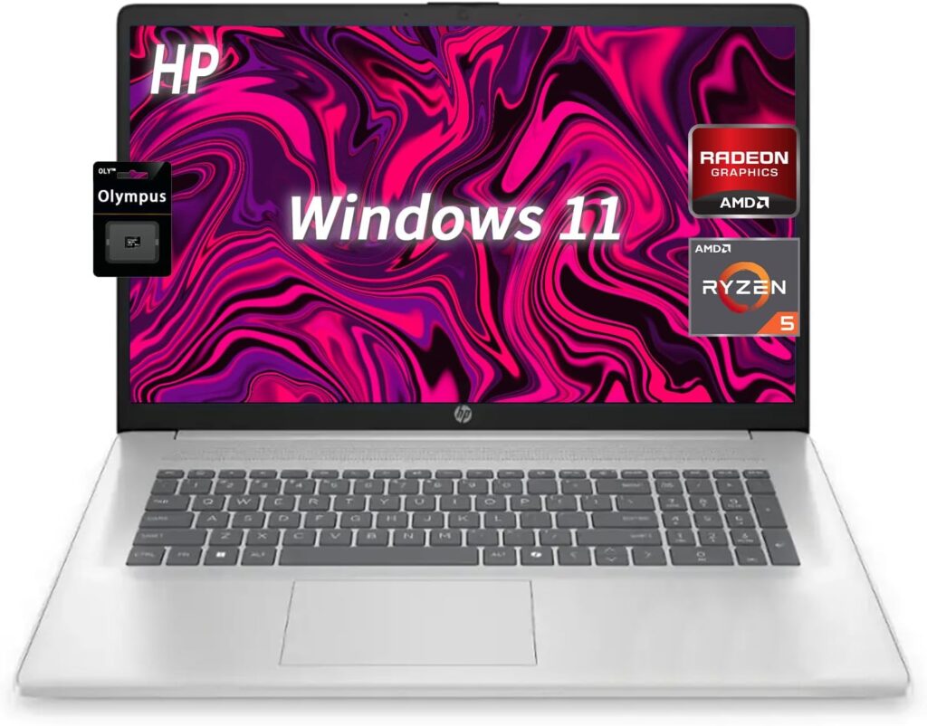HP 17.3″ FHD Computer Laptop | AMD Ryzen 5, 8GB LPDDR5 RAM | 512GB PCIe NVMe SSD Storage, Type-C/A, HDMI, Privacy Camera, Bluetooth, Wi-Fi 6, Windows 11 Home, Long Battery Life, Natural Silver