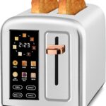 SEEDEEM Toaster 2 Slice, Real Touch Screen with LCD Display, Single-Slice Function, Stainless Steel Toaster, 50% Faster Heating, 1.5″ Wide Slots, Removable Crumb Tray, 1350W, Silver Metallic