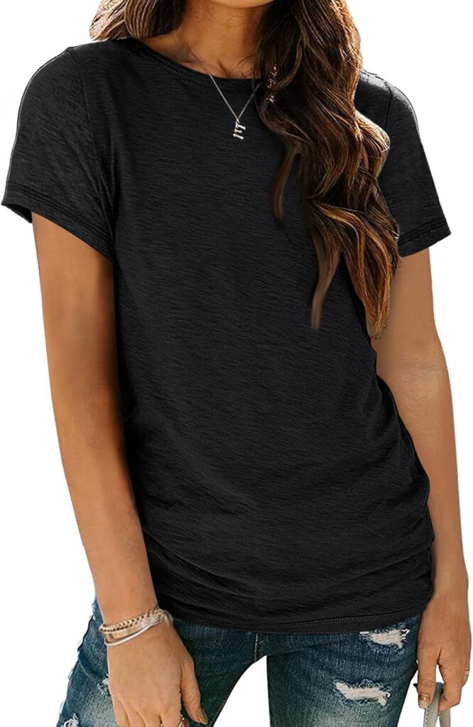 AUTOMET Womens Tops Shorts Sleeve Shirts for Summer Spring Beach Vacation Plus Size Oversized Casual Tee for Teen Girls 2025