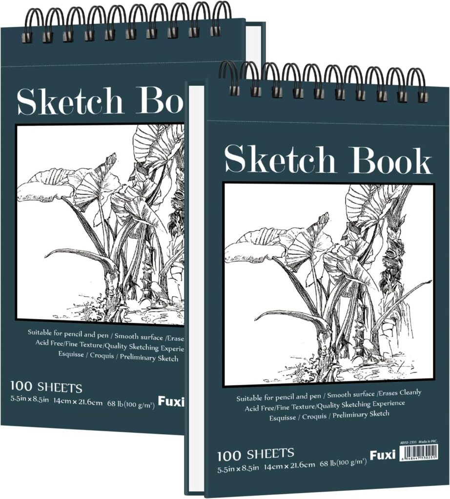 Small Sketchbook 5.5″ x 8.5″ – 2 Pack Top Spiral Mini Sketch Pad, Small Sketch Book Hard Cover, 100 Sheets Each 68lb/100gsm – Mini Drawing Paper for Kids, Portable Drawing Pad for Beginners & Artists.