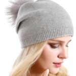 Women Knit Wool Beanie – Winter Fashion Solid Wool Hats Real Removable Raccoon Fur Pom Pom Warm Ski Beanie