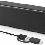 Computer Speakers for Desktop PC, External Speakers for Laptop, Mini Computer Soundbar for PC, Wired USB Plug in Speakers with Loud Sound, Deep Bass, Wide Compatibility – Bult-in USB C to USB Adapter