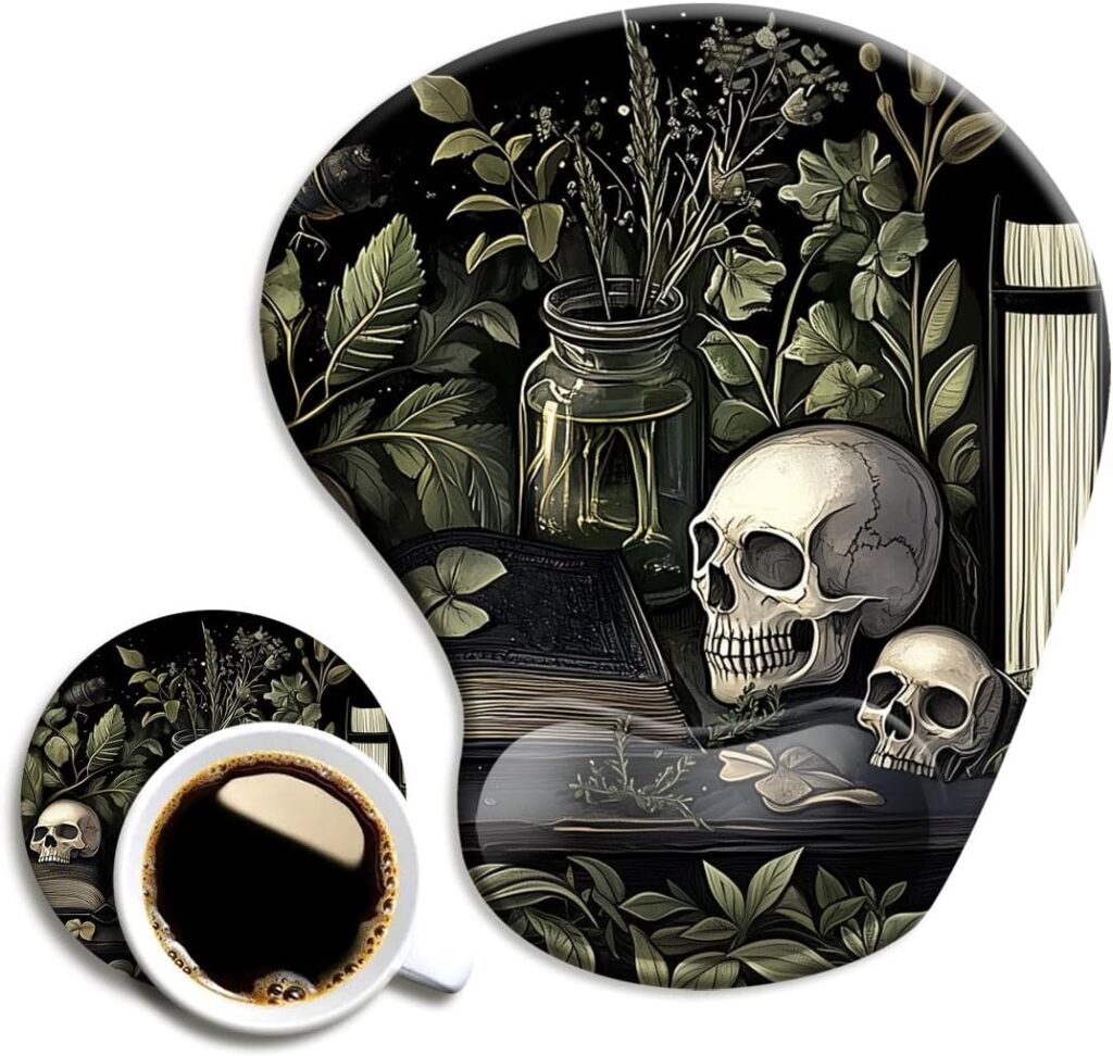 Ergonomic Mouse Pad with Wrist Support,Mouse Pad with Wrist Rest and Coaster Set,Office Supplies Non-Slip Mouse Pads for Desk, Non-Slip Comfortable,Goth